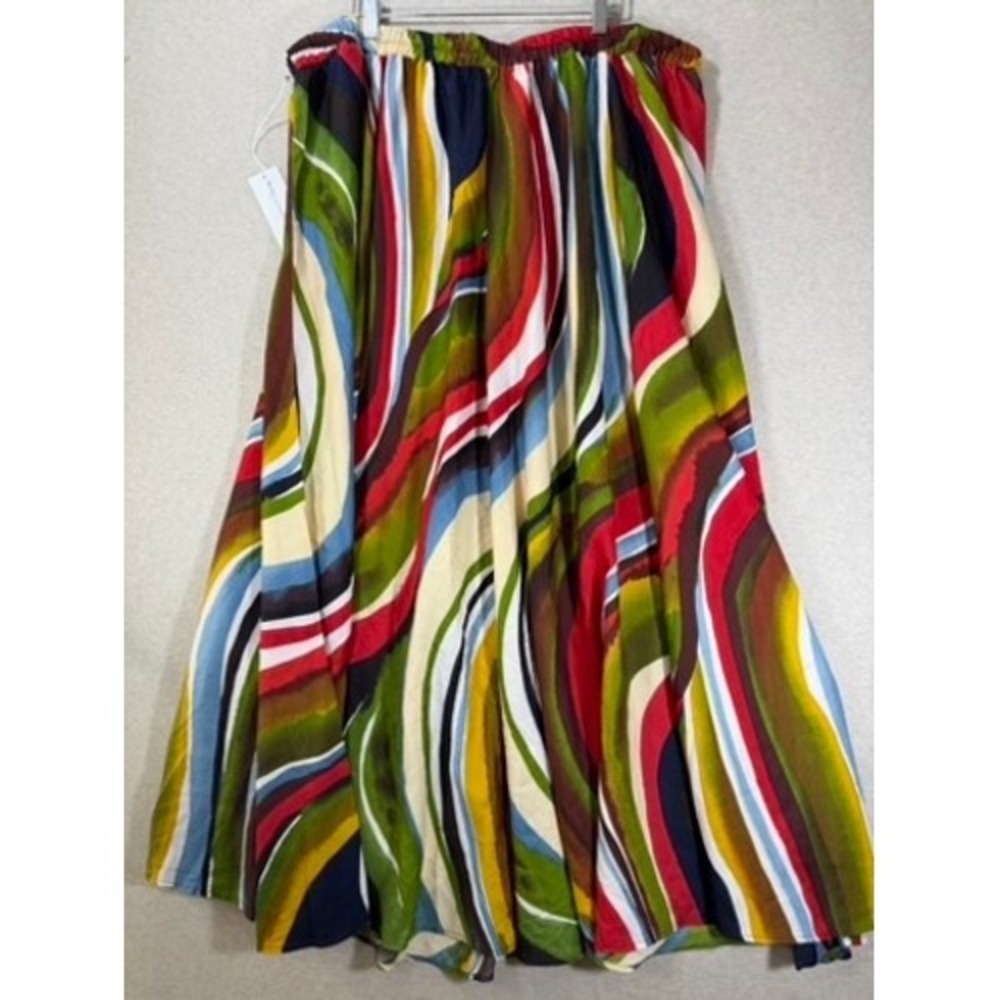 Truth Maxi Skirt Womens 3X Multicolor NWT Wavy Stripe Boho Elastic Waist‎ Belted - Picture 7 of 7